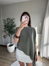 Asimetrik Kesim Vatkalı Bluz Haki