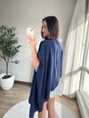 Asimetrik Kesim Vatkalı Bluz Lacivert