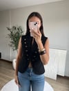 Askeri Düğme Detaylı Bluz Siyah