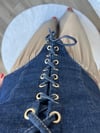 Bağcık Detaylı Denim Korse Bluz