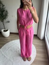 Bağlama Detaylı Keten Takım Pembe