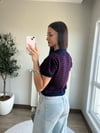 Balon Kol Detaylı Çizgili Triko Bluz