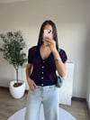 Balon Kol Detaylı Çizgili Triko Bluz