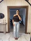 Bir Omzu Düşük Basic Tişört Kahverengi