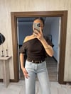 Bir Omzu Düşük Basic Tişört Kahverengi