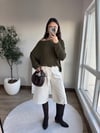 Bir Omzu Düşük Basic Triko Bluz Haki
