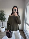 Bir Omzu Düşük Basic Triko Bluz Haki