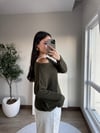 Bir Omzu Düşük Basic Triko Bluz Haki