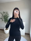 Bisiklet Yaka Kolu Drapeli Bluz Siyah