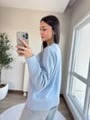 Bisiklet Yaka Yumuşak Dokulu Kazak Mavi