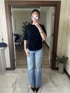 Büzgü Detaylı Basic Tişört Siyah