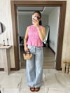 Büzgü Detaylı Keten Bluz Pembe