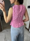Büzgü Detaylı Keten Bluz Pembe