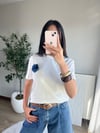 Denim Çiçek Detaylı Beyaz Tişört