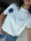 Denim Çiçek Detaylı Beyaz Tişört
