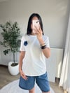 Denim Çiçek Detaylı Beyaz Tişört
