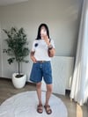Denim Çiçek Detaylı Beyaz Tişört