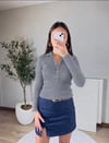 Dik Yaka Çıtçıtlı Triko Kazak Füme