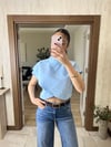 Dik Yaka Düğme Detaylı Crop Bluz Mavi