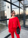 Düşük Omuz Oversize Takım Kırmızı