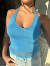 Halter Yaka Dantel Detaylı Bluz Mavi