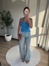 Halter Yaka Dantel Detaylı Bluz Mavi