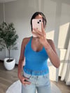 Halter Yaka Dantel Detaylı Bluz Mavi