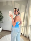Halter Yaka Dantel Detaylı Bluz Mavi