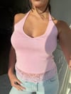 Halter Yaka Dantel Detaylı Bluz Pembe