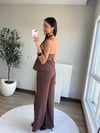 Halter Yaka Düğme Detaylı Takım Kahverengi