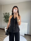 Halter Yaka Düğme Detaylı Takım Siyah