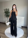 Halter Yaka Düğme Detaylı Takım Siyah