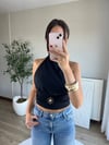 Halter Yaka Gold Aksesuar Detaylı Bluz Siyah
