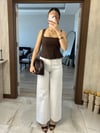 Kare Yaka Belden Oturtmalı Bluz Kahverengi