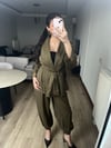 Kuşaklı Ceket Pantolon Takım Haki
