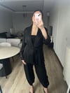 Kuşaklı Ceket Pantolon Takım Siyah