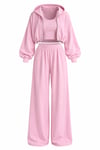 Pembe Kapüşonlu Crop 3'lü Takım