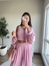 Pembe Kapüşonlu Crop 3'lü Takım