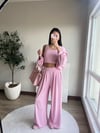 Pembe Kapüşonlu Crop 3'lü Takım