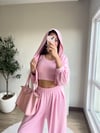 Pembe Kapüşonlu Crop 3'lü Takım