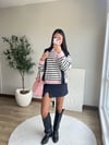 Pembe Yaka Detaylı Çizgili Bluz