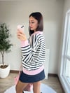 Pembe Yaka Detaylı Çizgili Bluz