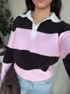 Polo Yaka Çizgili Kazak Pembe
