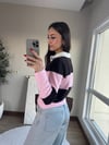 Polo Yaka Çizgili Kazak Pembe