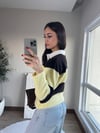 Polo Yaka Çizgili Kazak Sarı