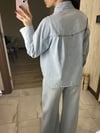 Polo Yaka Oversize Açık Mavi Denim Gömlek