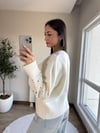 Renkli Taş İşlemeli Triko Kazak Ekru