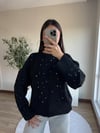 Renkli Taş İşlemeli Triko Kazak Siyah