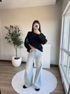 Renkli Taş İşlemeli Triko Kazak Siyah