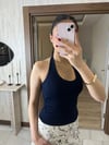 Sırt Dekolteli Halter Yaka Bluz Lacivert